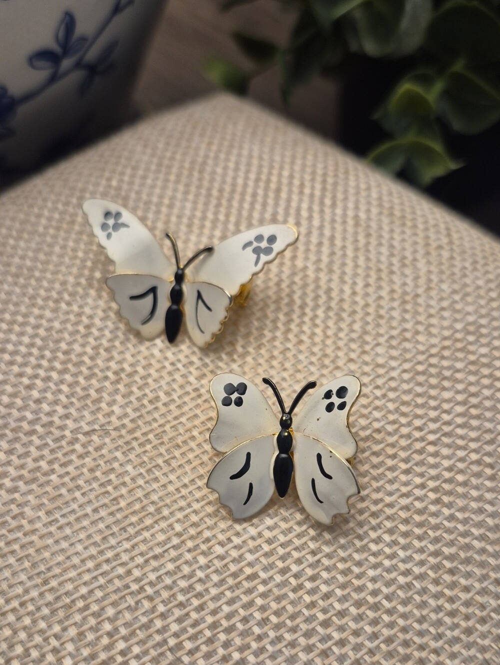 Vintage White Enamel Butterfly Brooch Bundle